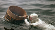 Ama Diver with bucket to hold her catch