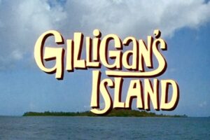 Gilligan's Island title card featuring the show's name in bold, stylized letters with a tropical island and ocean backdrop