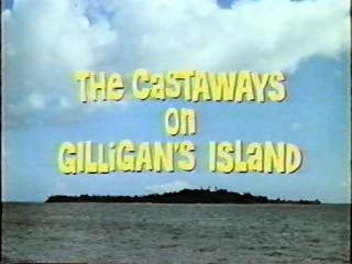 Title screen of The Castaways on Gilligan's Island featuring the show's name in bold yellow letters over a scenic ocean and island background.