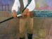 Painting of Puerto Rican pirate Roberto Cofresí standing aboard a ship holding a sword, wearing a red headscarf, white shirt, and brown vest and trousers, with a stormy sea and sky in the background.