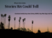 Silhouette of palm trees against a gradient twilight sky with text promoting the "Stories We Could Tell" podcast, highlighting Jimmy Buffett's Key West days.
