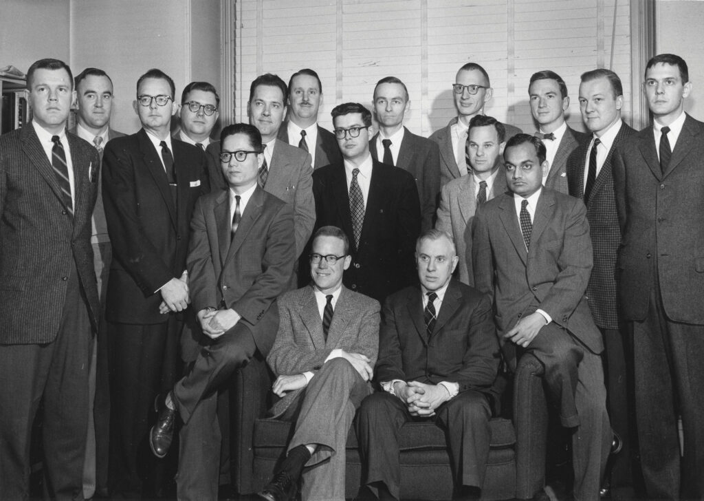 Group photo of the Nieman Fellowship Class of 1956 at Harvard University, including Florida Keys Keynoter founder Edgar Seney Jr.