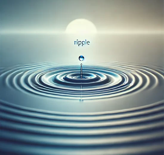 Image of a calm water surface with a ripple effect emanating outward from a single drop of water, symbolizing tranquility and interconnectedness.