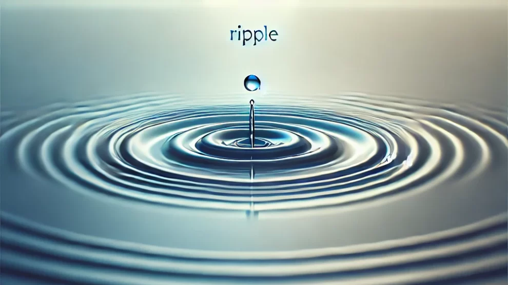 Image of a calm water surface with a ripple effect emanating outward from a single drop of water, symbolizing tranquility and interconnectedness.