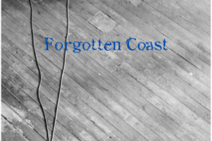 Black-and-white image of wooden floorboards with a coiled cord. Blue text reads "Forgotten Coast," with the names "James McMurtry" and "Complicated Game" at the bottom.